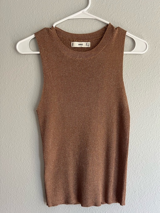 Mango Tops - Mango Brown Metallic Knit Top, XS